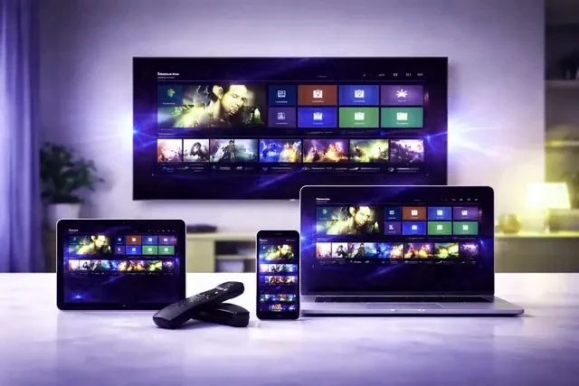 Stryvix4K streaming on a smart TV, tablet, laptop and phone at once
